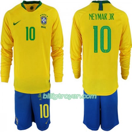 Billige Fotballdrakter Brasil Neymar JR 10 Barn VM 2018 Hjemmedraktsett Langermet